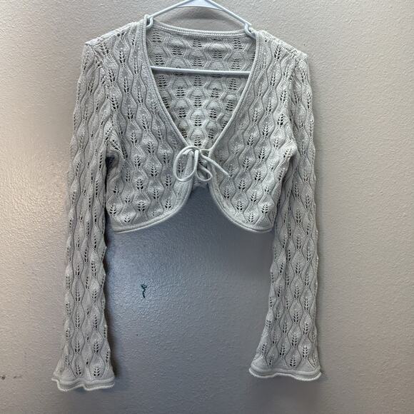 Boho 70s Style Cropped Tan Crochet CARDIGAN SWEATER SZ M Urban Outfitters Fairy - Picture 1 of 5